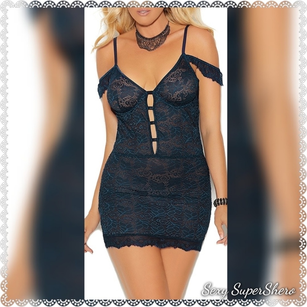 💣BLACK FRIDAY SALE!⚡💙"Midnight Rendezvous" Off Shoulder Lace Lingerie - Picture 3 of 6